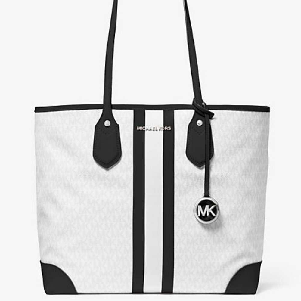 Michael Kors Eva Stripe White/Black Tote Bag